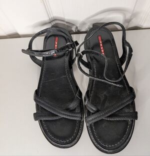 Prada Womens Sandals Black Vintage Strappy Size 40 Leather US 9.5